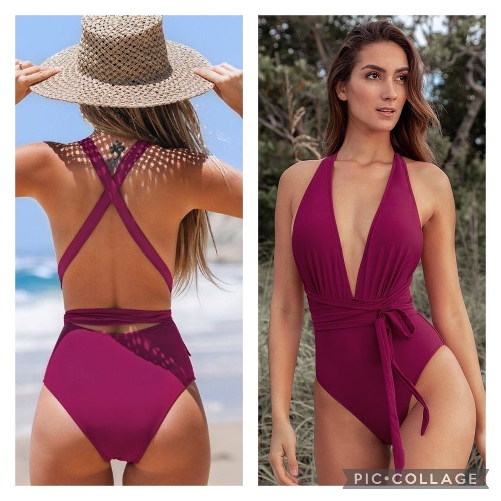 Cupshe Red Deep V-Neck One Piece Swimsuit S